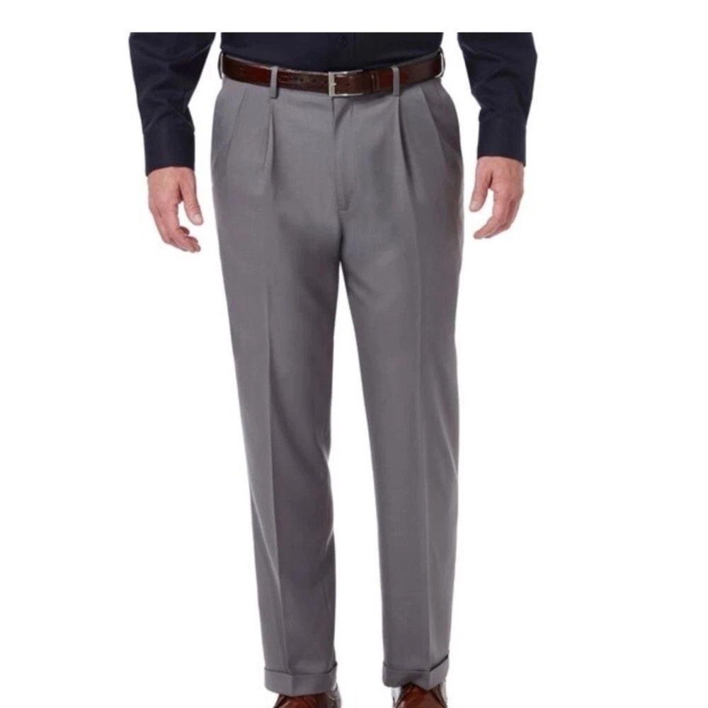 Mens Haggar Stretch Stria 38x32 Classic Fit Dress Pant Wrinkle Free Stretch Gray